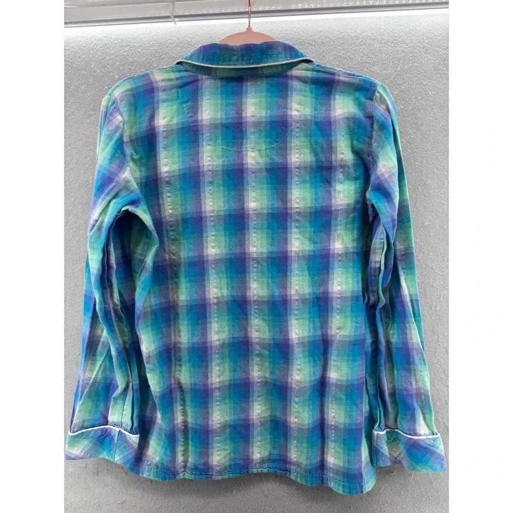 Victoria's Secret Pajama Set Women Small Teal‎ Purple Plaid Metallic